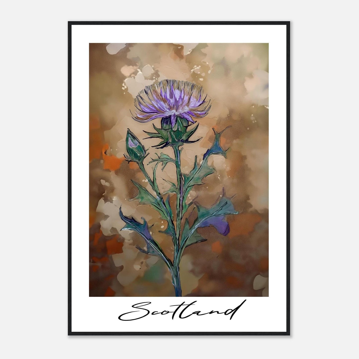 Scottish Thistle Art - Handdrawn Floral Wall Art | Framed Botanical Print