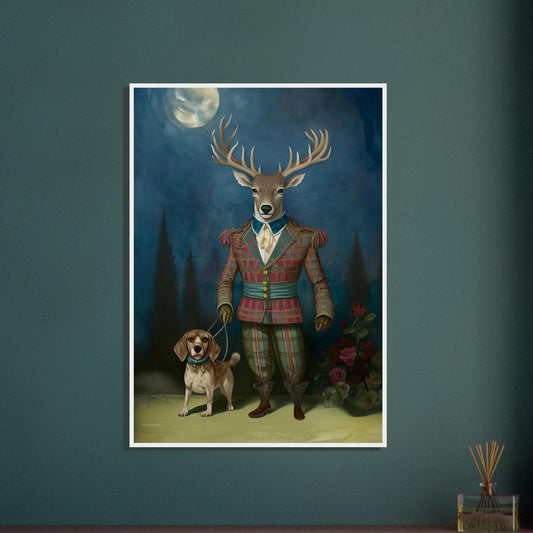 Victorian Stag & Beagle Framed Art Print - Classic British Heritage Decor