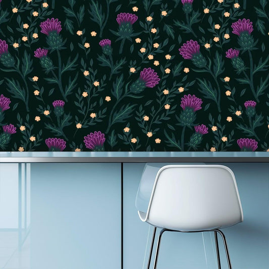 Kitchen & Bathroom Wallpaper "Thistles" - waterproof - 60"x50" / 152,4 cm x 127 cm
