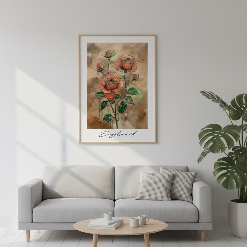 England Roses Poster - Elegant Floral Wall Art With Wooden Picture Frame