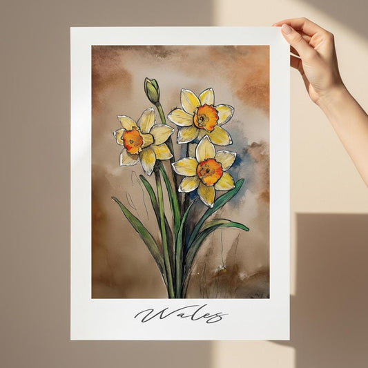 Wales Daffodils Poster – Handdrawn Floral Wall Art | Botanical Print Decor