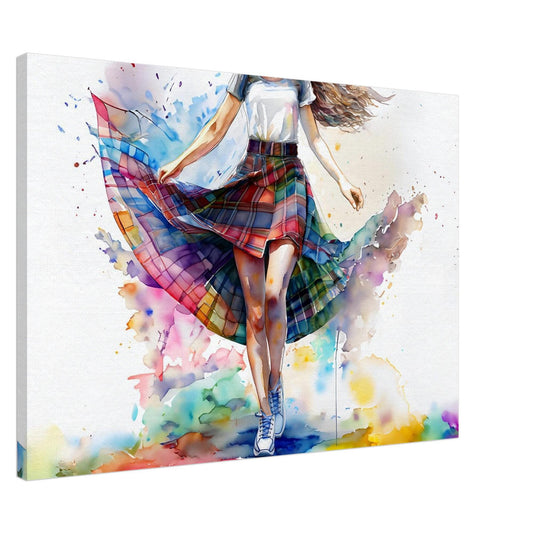 Watercolor Tartan Skirt Canvas Print - Scottish Art