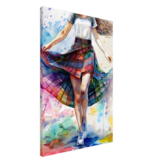 Watercolor Tartan Skirt Canvas Print - Scottish Art