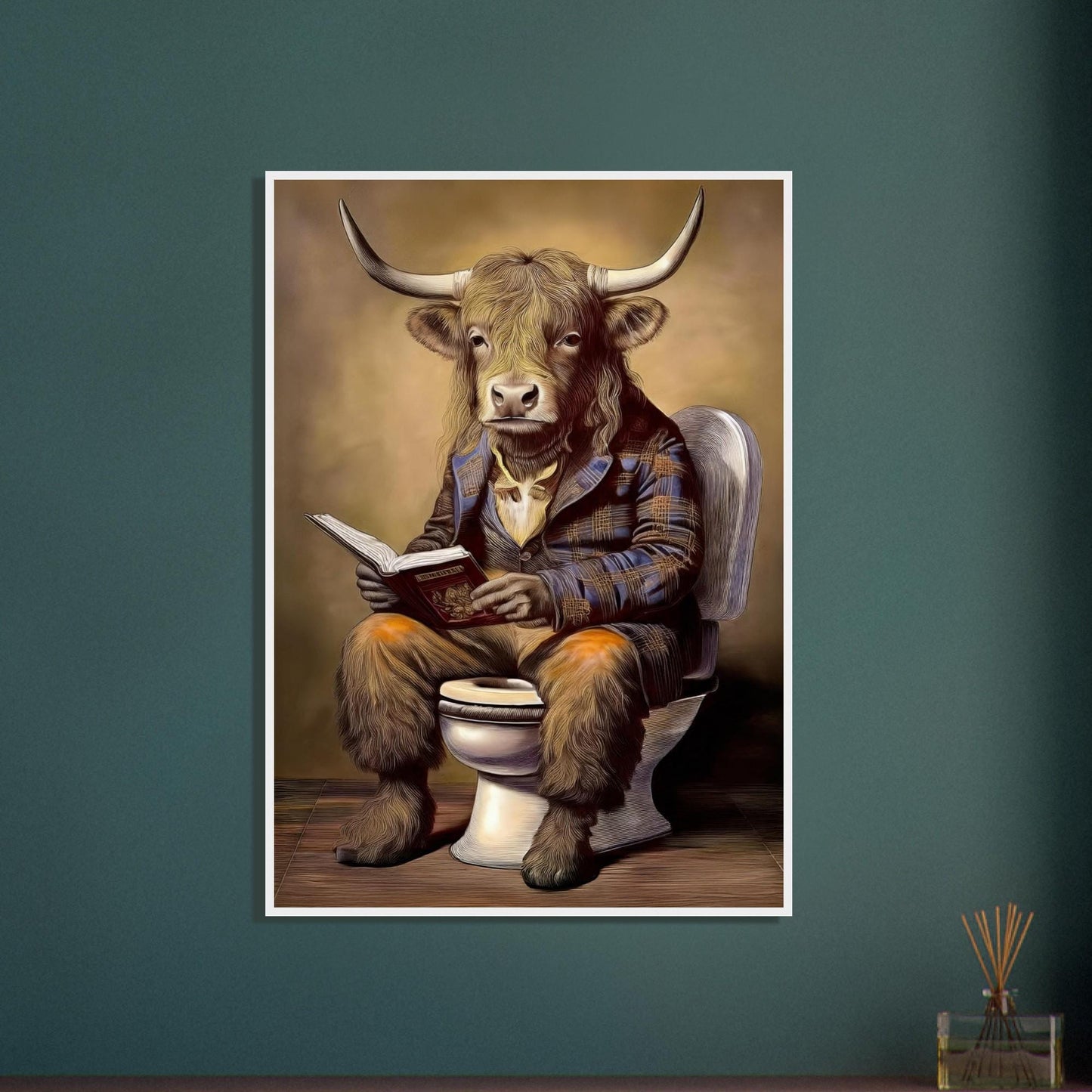 Victorian Highland Cow Framed Art Print – Humorous Farmhouse Wall Decor