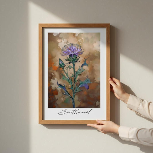 Scottish Thistle Art - Handdrawn Floral Wall Art | Framed Botanical Print