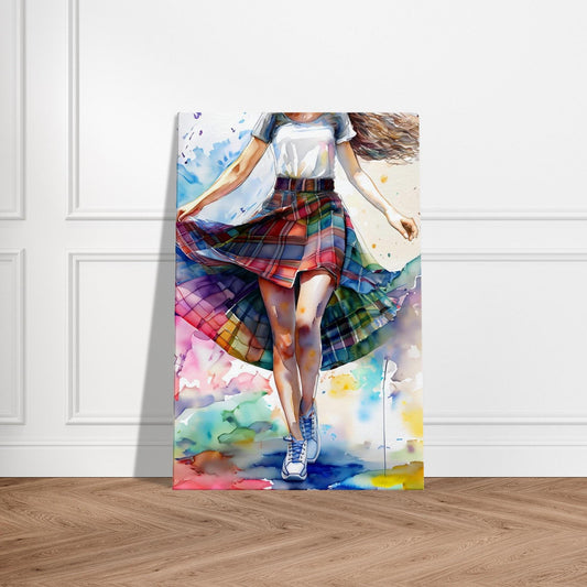 Watercolor Tartan Skirt Canvas Print - Scottish Art