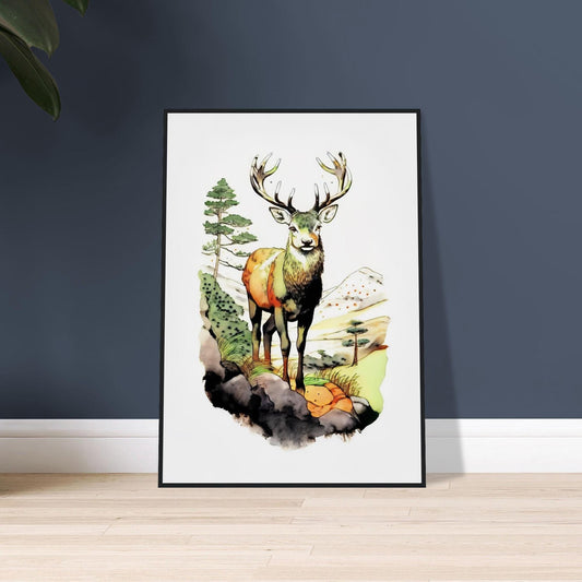 Red Deer Art, British Heritage Decor, UK Wall Hanging, Framed Wildlife Print, Rustic Nature Gift, High-Quality Framed Art Print