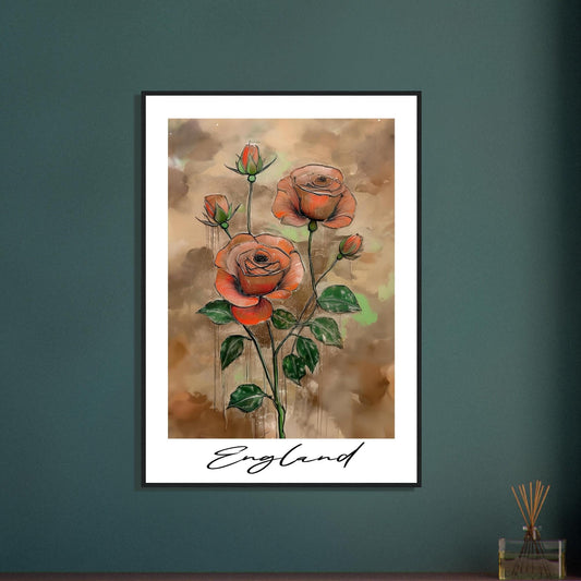 England Roses Poster - Elegant Floral Wall Art With Wooden Picture Frame