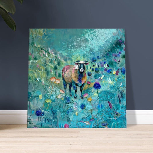 Scottish Blackface Sheep Canvas Print: Turquoise Highland Art