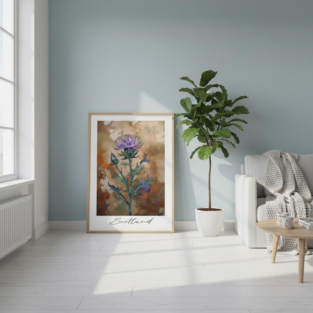 Scottish Thistle Art - Handdrawn Floral Wall Art | Framed Botanical Print