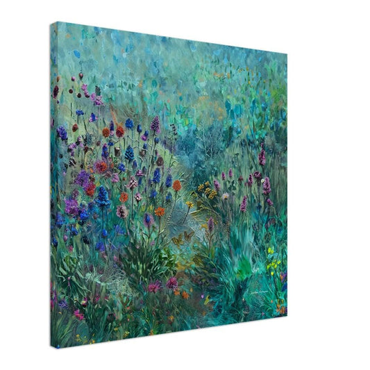 Scottish Wildflower Canvas Print: Turquoise Oil Painting