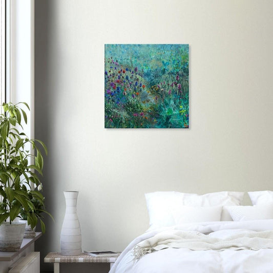 Scottish Wildflower Canvas Print: Turquoise Oil Painting