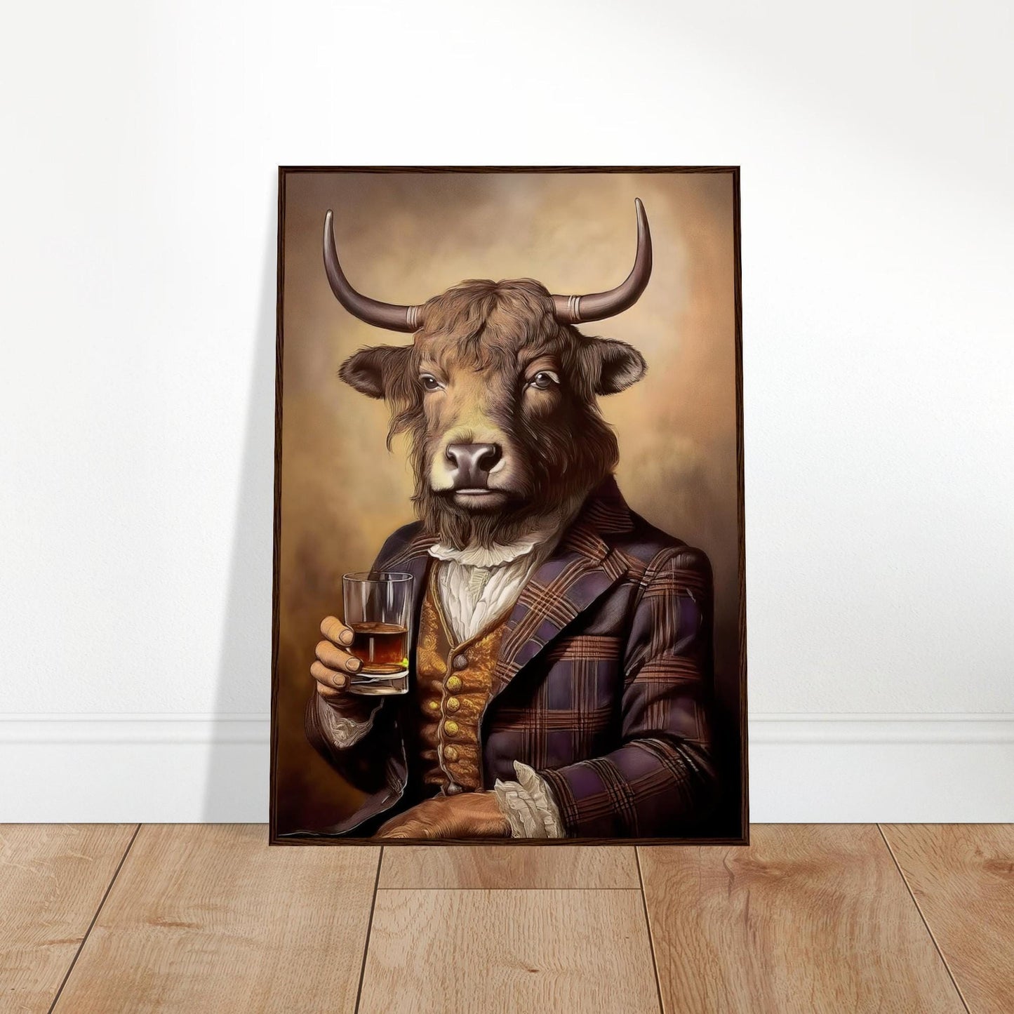 Victorian Hairy Cow Framed Art – Whiskey Drinking Highlander Wall Art