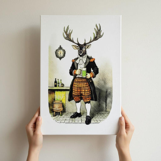 Dapper Stag Canvas Print - Victorian Tartan Decor - Unique UK Heritage Artwork