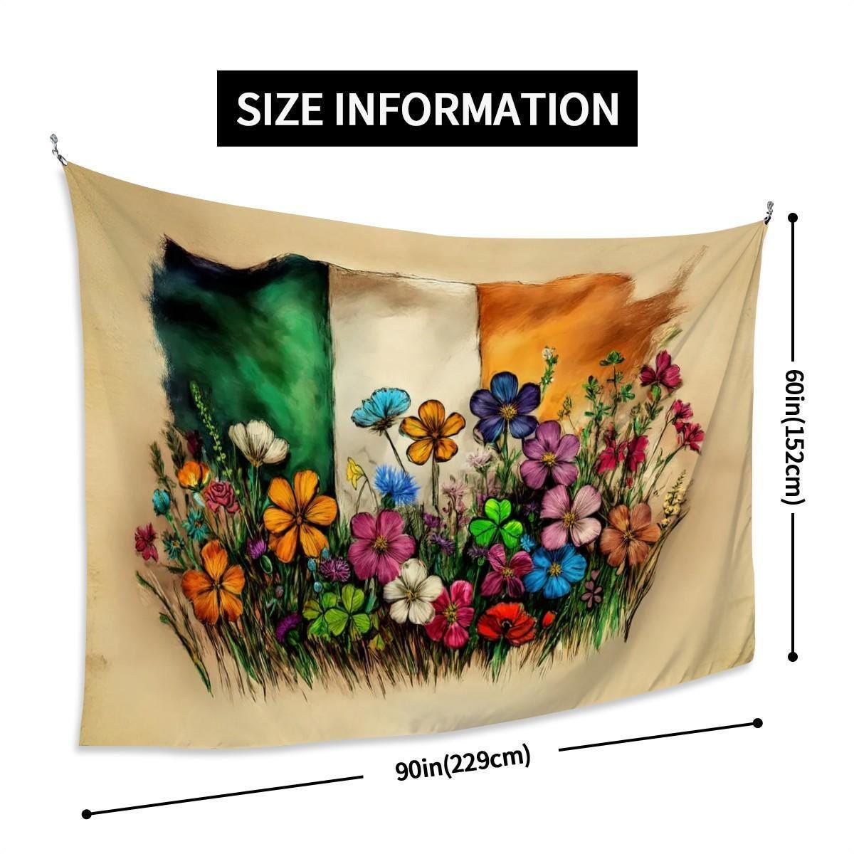 XL Wall Tapestry, Hand Drawn Irish Flag Design -  Flag of Ireland, 90"x60" / 228x152 cm | Raise the Colours