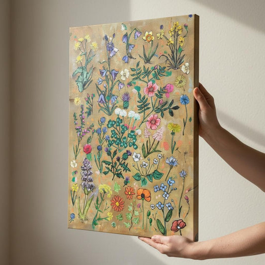 Botanical Canvas Print: Hand Drawn British Wildflowers, UK Art