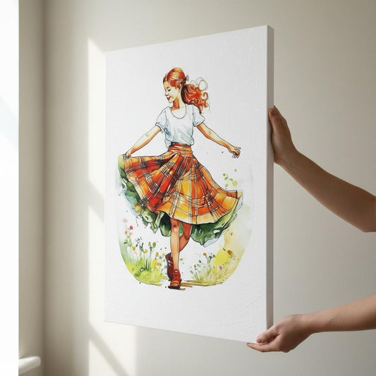 Scottish Girl Canvas Print - Country Dancing UK Heritage Art - British Home Decor