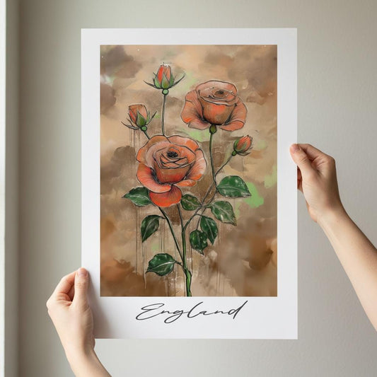 Handdrawn England Roses Poster - Floral Wall Decor - Eco-Friendly Art Print