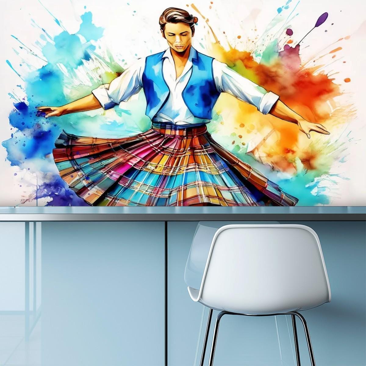 Canvas Wallpaper Mural Scottish Country Dancer (Self Adhesive) - 60"x50" / 152.0 cm x 127.0 cm