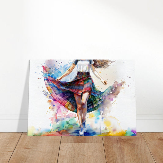 Watercolor Tartan Skirt Canvas Print - Scottish Art