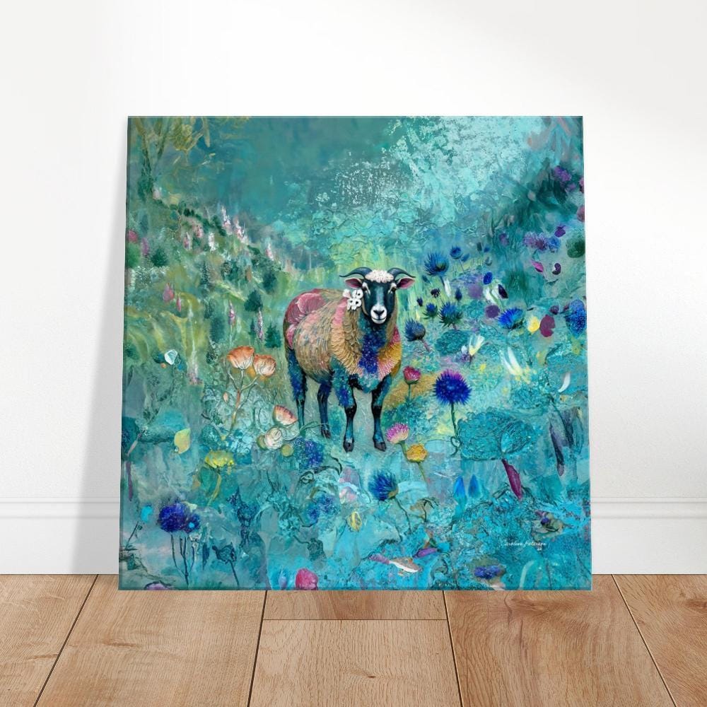 Scottish Blackface Sheep Canvas Print: Turquoise Highland Art