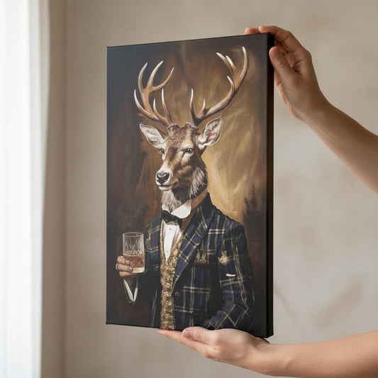 Victorian Stag Drinking Whiskey - Stags head on a Human Body - Canvas Art Print